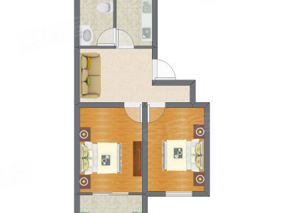 2室1厅 60.17平米户型图