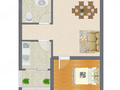 1室2厅 50.11平米户型图