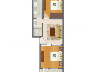 2室1厅 61.16平米户型图