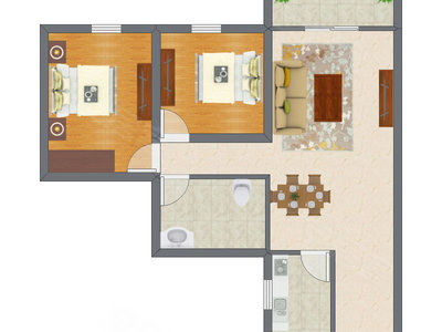 2室2厅 76.90平米