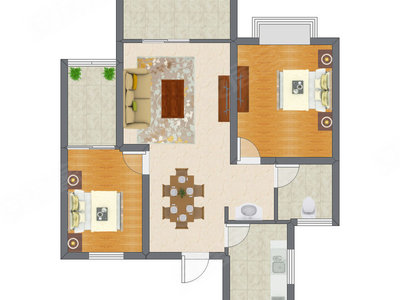 2室2厅 76.50平米户型图