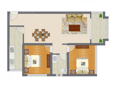 2室2厅 81.60平米户型图
