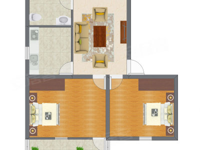 2室1厅 63.52平米户型图