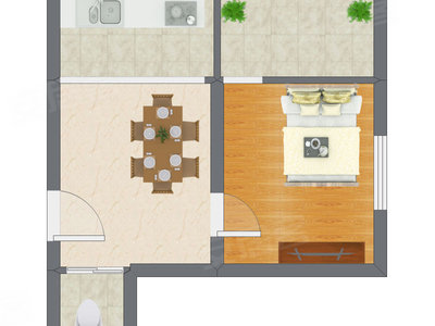 1室1厅 40.12平米户型图