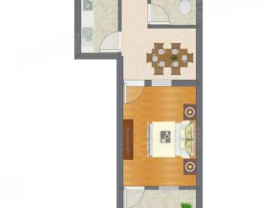 1室1厅 43.24平米户型图