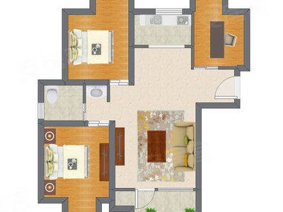 3室1厅 92.05平米户型图