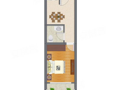 1室1厅 43.92平米户型图