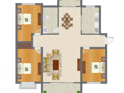 3室2厅 131.88平米户型图
