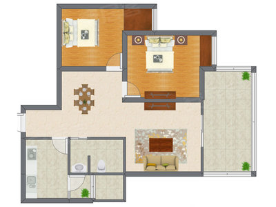 2室2厅 81.98平米户型图
