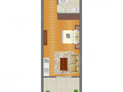 1室1厅 37.28平米户型图