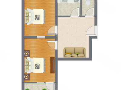 2室1厅 59.34平米户型图