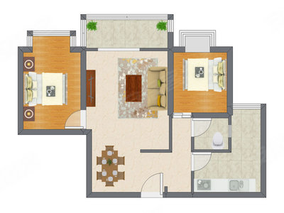 2室2厅 65.78平米