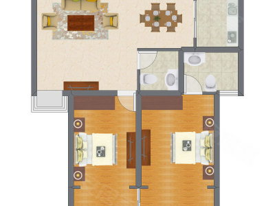 2室1厅 102.00平米