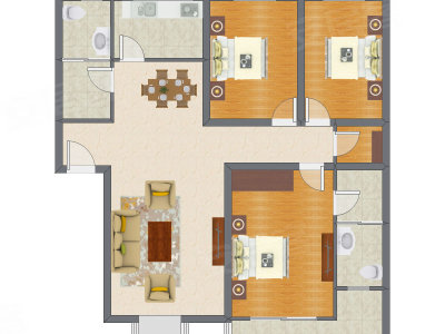 3室2厅 132.86平米户型图