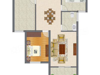 1室2厅 83.74平米户型图
