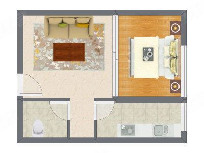 1室1厅 31.58平米户型图