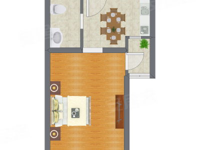 1室1厅 34.00平米户型图