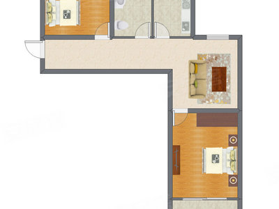2室1厅 65.82平米户型图