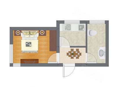 1室1厅 33.44平米户型图