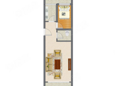 1室1厅 61.42平米户型图