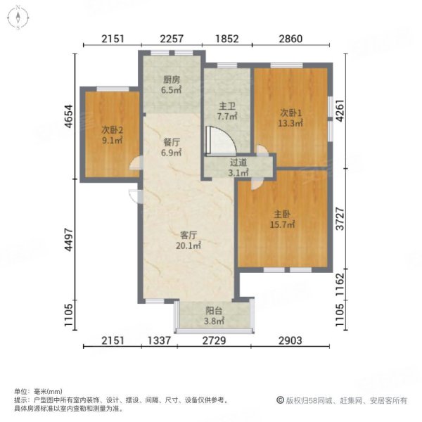 帕萨迪纳3室2厅1卫102㎡南北59万