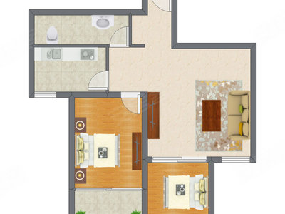 2室1厅 96.58平米户型图