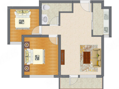 2室1厅 75.56平米户型图