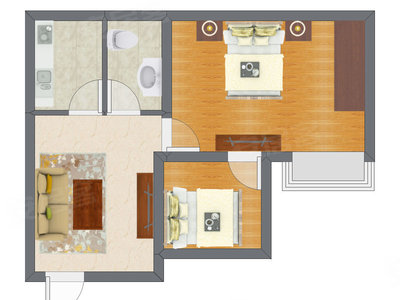 2室1厅 37.04平米户型图