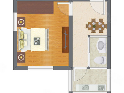 1室1厅 31.61平米户型图