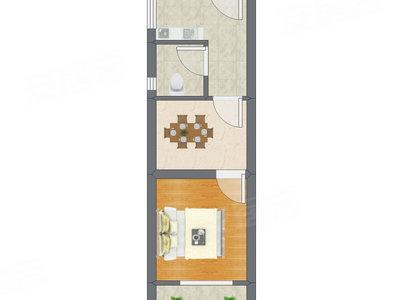 1室1厅 35.48平米户型图