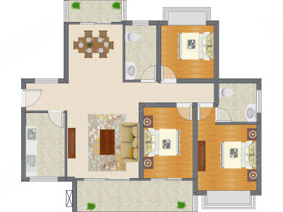 3室2厅 120.55平米户型图