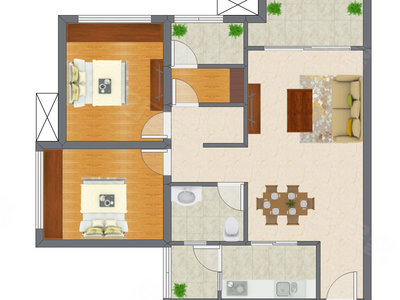 2室2厅 89.53平米户型图