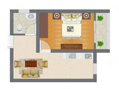 1室1厅 28.32平米户型图