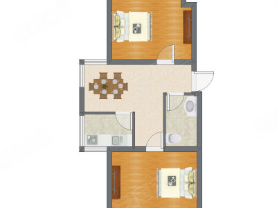 2室1厅 57.44平米户型图