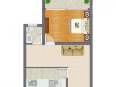 1室1厅 33.48平米户型图