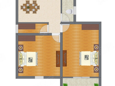 2室1厅 61.90平米