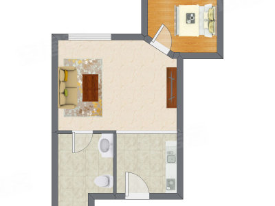 1室1厅 55.52平米户型图