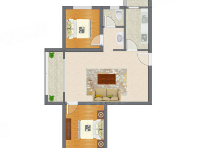 2室1厅 94.45平米户型图