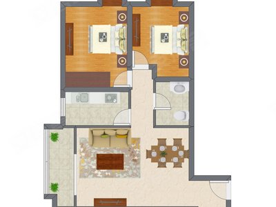 2室2厅 84.81平米