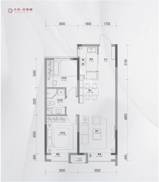 大连·金地城2室2厅1卫84㎡南北83万