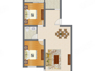 2室2厅 89.77平米户型图