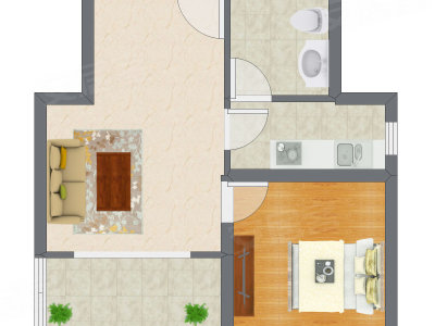 1室1厅 53.60平米户型图