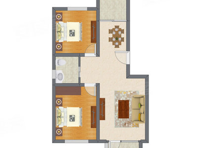 2室2厅 88.63平米户型图