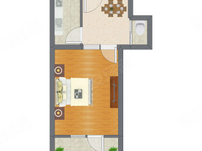 1室1厅 39.28平米户型图