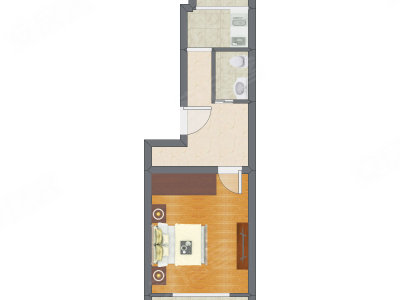 1室1厅 39.27平米户型图