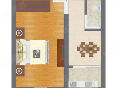 1室1厅 51.82平米户型图