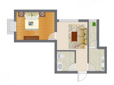 1室1厅 52.47平米户型图