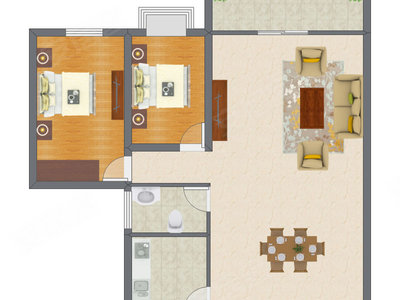 2室2厅 98.38平米户型图