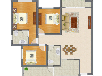 3室2厅 62.00平米户型图