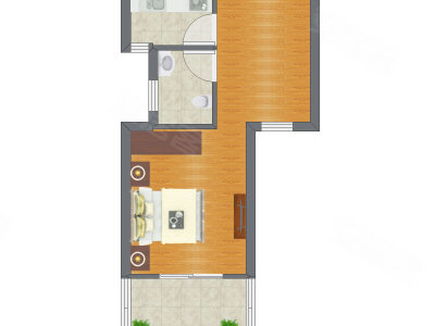 1室1厅 28.61平米户型图